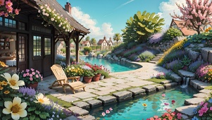 鲜花泳池小院
