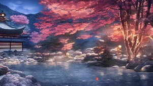 唯美夜晚枫叶温泉