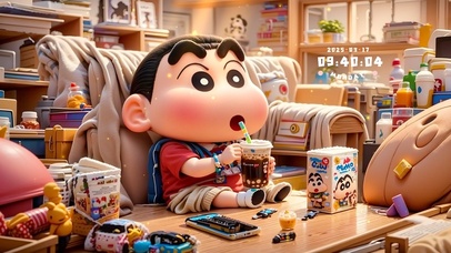 3D蜡笔小新-喝奶茶