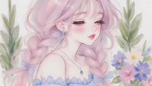 手绘花中美少女