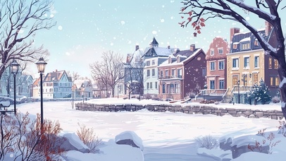 雪中唯美小镇建筑