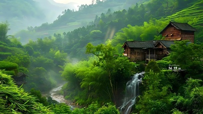 4k青山绿树溪水