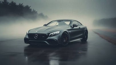 雨天户外奔驰汽车