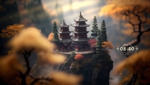 唯美治愈秋叶寺庙