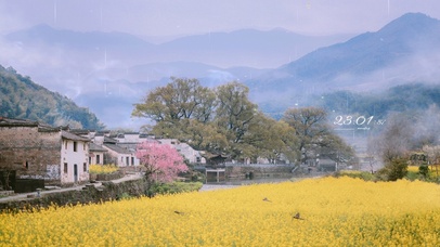 4k 治愈雨天古镇油麦田