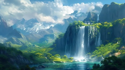 远处的高山瀑布