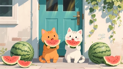 可爱的吃瓜猫咪