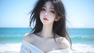 可爱看海的女孩