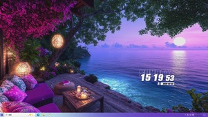 晚霞海景树木桌面主题