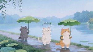 雨中散步三只猫