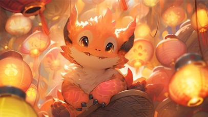 灯笼下的可爱小龙