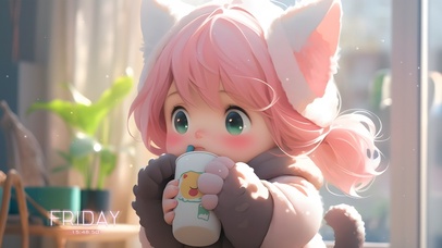 可爱猫耳奶茶少女