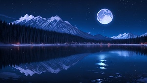 夜晚雪山湖