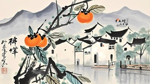 乌瓦白墙古墨画