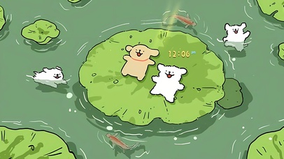 悠闲夏日荷塘小狗