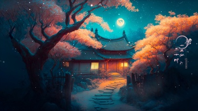 唯美古风雪夜房子