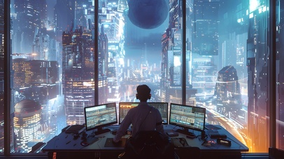 窗外的科幻大都市