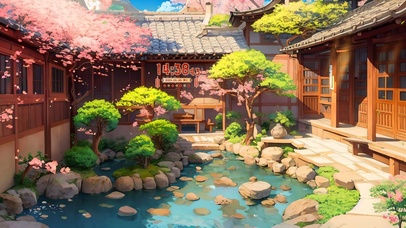 4k唯美绿植樱花庭院