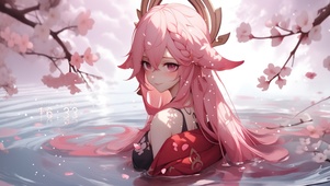 粉发樱花水中女孩