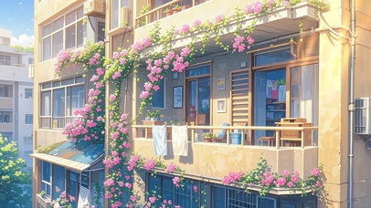 长满三角梅的老屋阳台