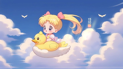 空中可爱飞行女孩	