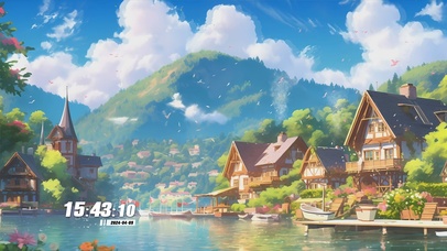 护眼蓝天白云房屋绿景