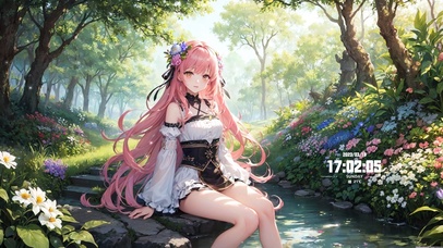 可爱花园粉发少女