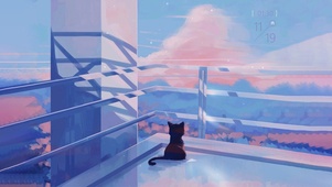 日漫阳台上的猫咪看风景