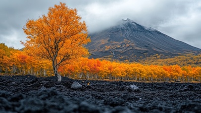 黑色土壤上的枫树