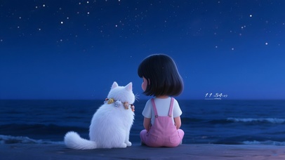 看海的女孩和猫咪