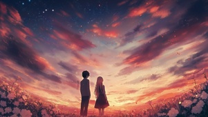 夕阳花海情侣