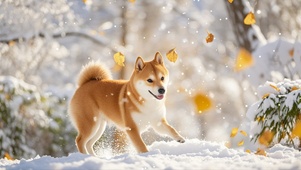 雪中柴犬狗狗