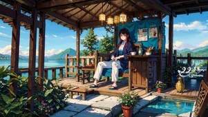 夏日园林少女