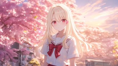 唯美夕阳樱花少女