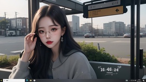 4K街边灰色系眼镜少女