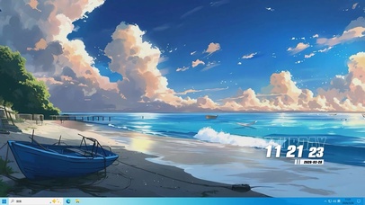 蓝天白云树木海滩桌面主题