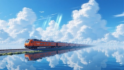 极简清新护眼溪边列车