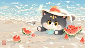 海边吃瓜猫