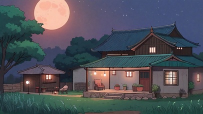 夜晚乡下小屋
