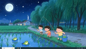 童年乡村夜钓