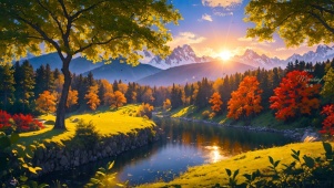 唯美山野湖景