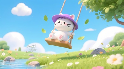 可爱猫咪荡秋千