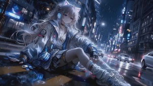 雨中城市街道少女
