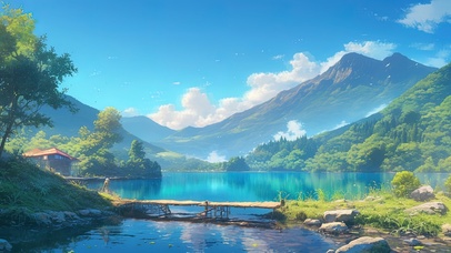 唯美纯净湖面的小木桥