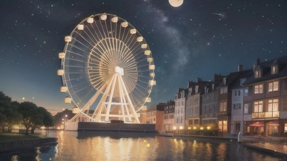 夜晚湖边摩天轮