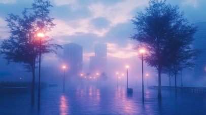 紫色迷雾雨中晚霞