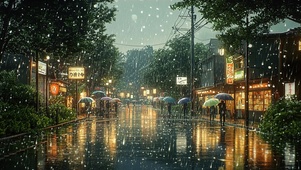雨滴下的城市