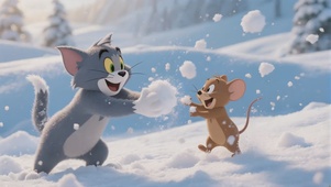 猫和老鼠打雪仗