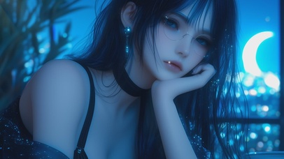 月光下可爱美少女