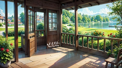 阳光明媚的湖边公园